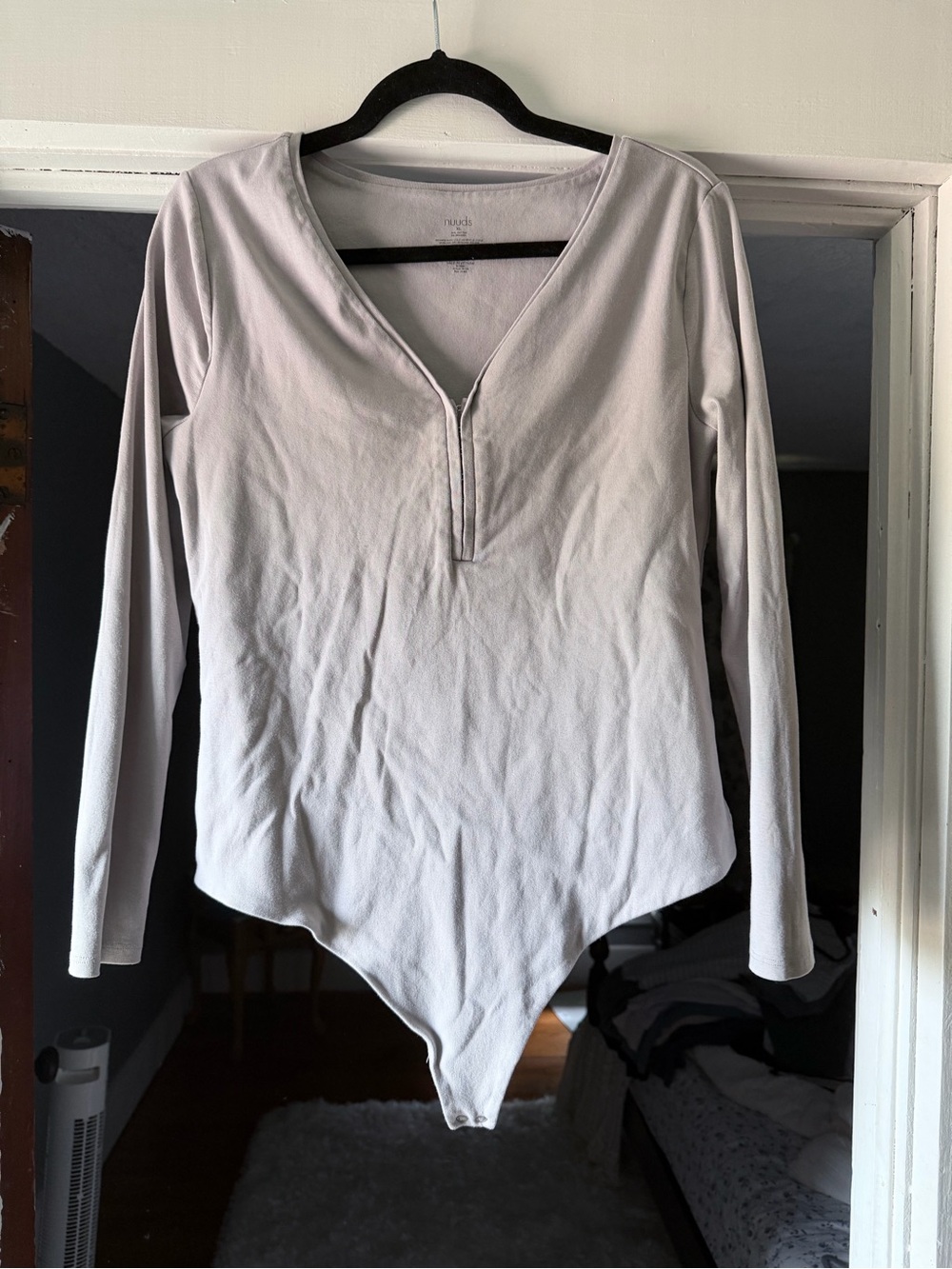 nuuds Light Gray Long Sleeve V-Neck  Bodysuit